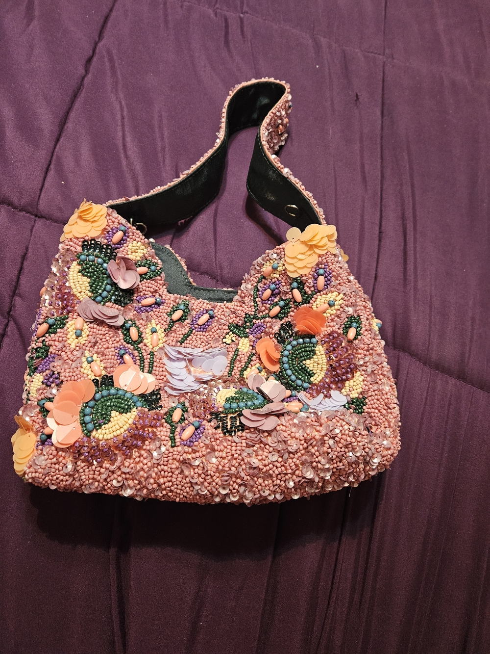 NWOT Embellished Pink Floral Beaded Women’s Shoulder Bag